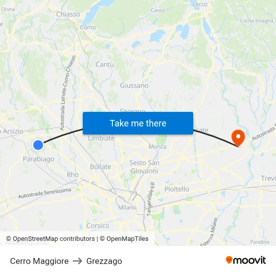 Cerro Maggiore to Grezzago map