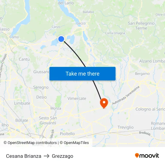 Cesana Brianza to Grezzago map