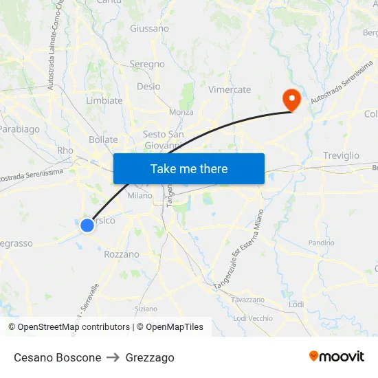 Cesano Boscone to Grezzago map