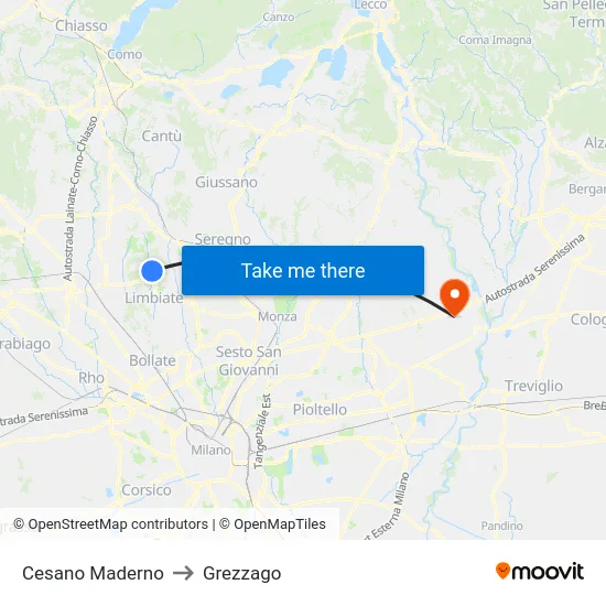 Cesano Maderno to Grezzago map