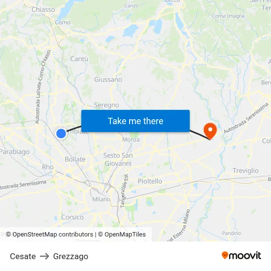 Cesate to Grezzago map