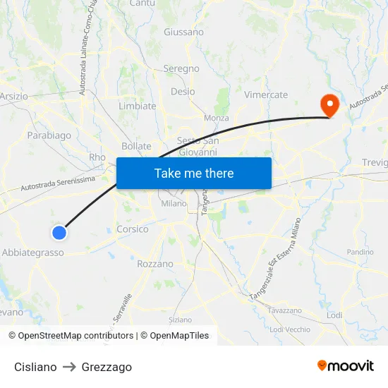 Cisliano to Grezzago map
