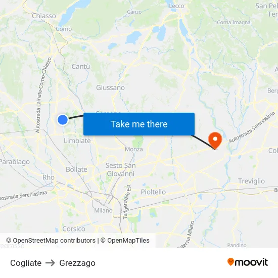 Cogliate to Grezzago map