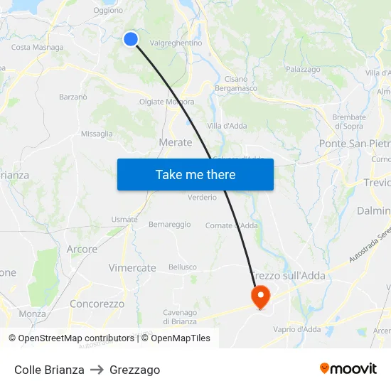 Colle Brianza to Grezzago map