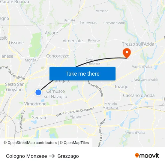 Cologno Monzese to Grezzago map