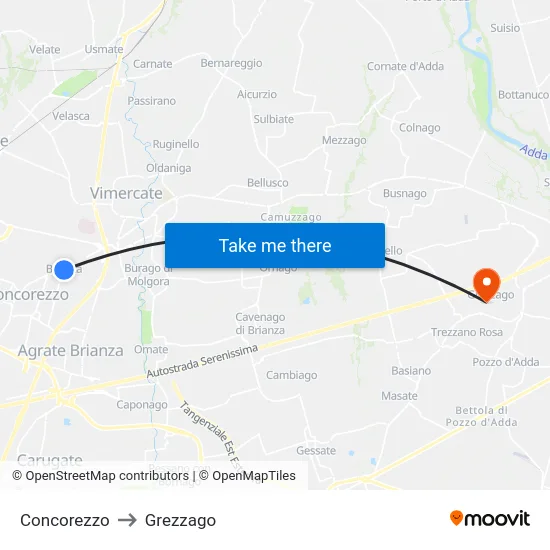 Concorezzo to Grezzago map