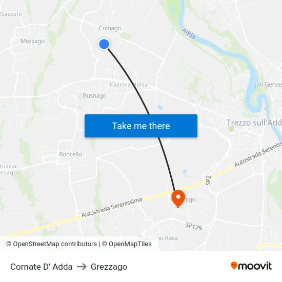 Cornate d'Adda to Grezzago map