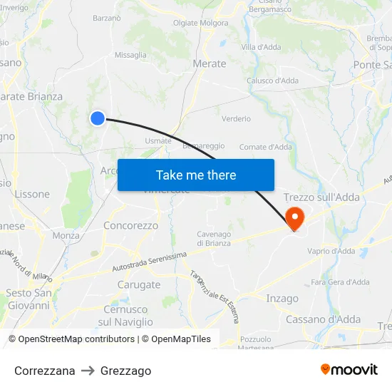 Correzzana to Grezzago map