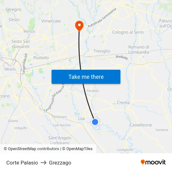 Corte Palasio to Grezzago map