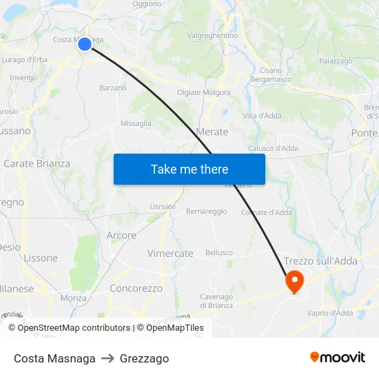 Costa Masnaga to Grezzago map