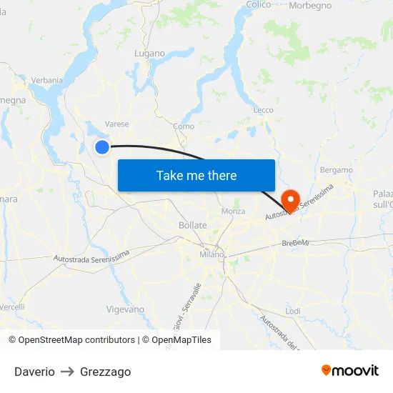 Daverio to Grezzago map