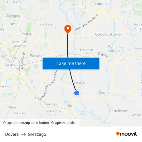 Dovera to Grezzago map