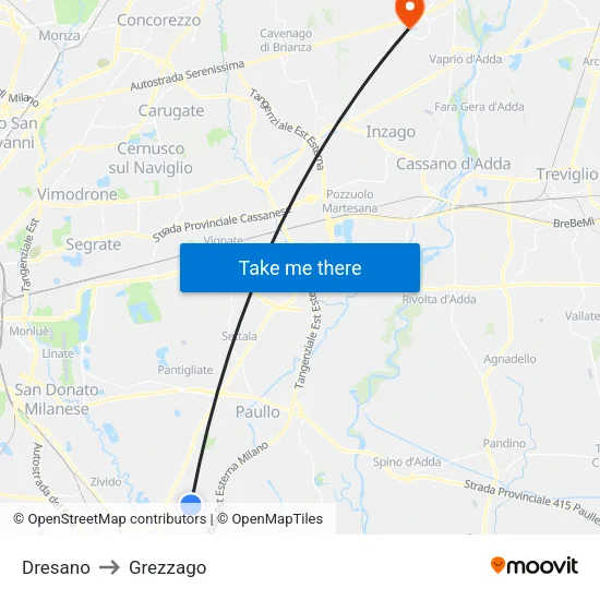 Dresano to Grezzago map