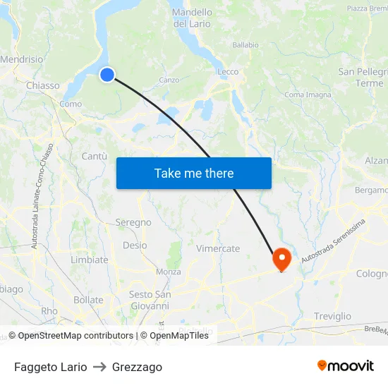 Faggeto Lario to Grezzago map