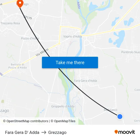 Fara Gera D' Adda to Grezzago map