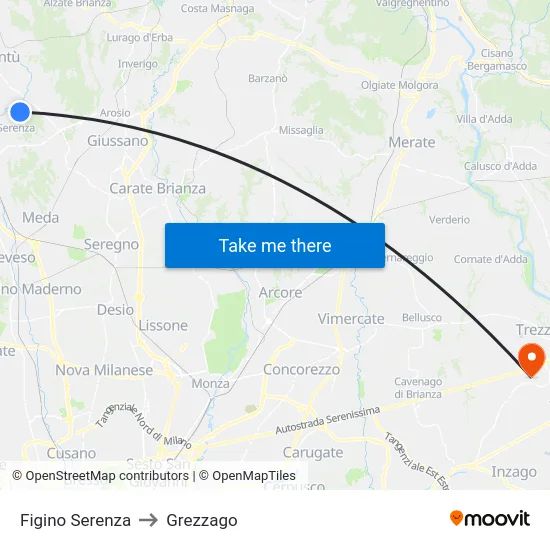 Figino Serenza to Grezzago map