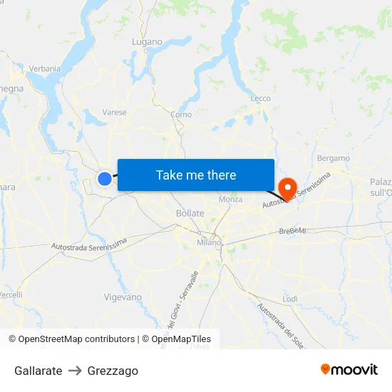 Gallarate to Grezzago map