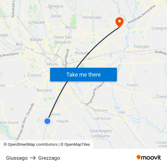 Giussago to Grezzago map