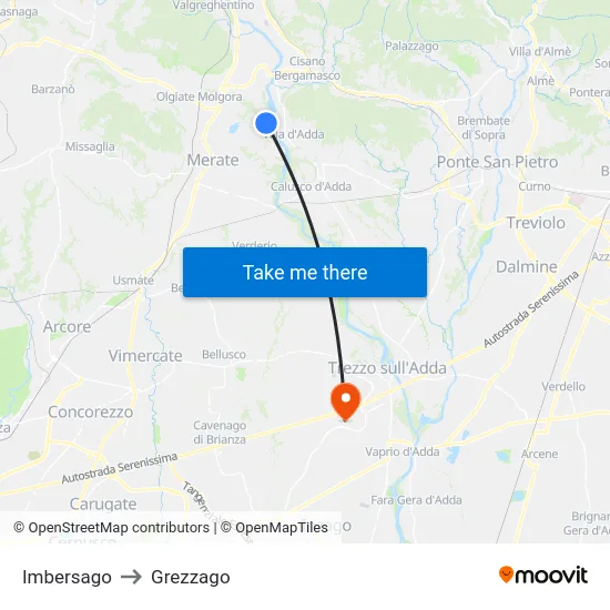 Imbersago to Grezzago map