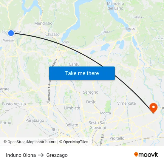 Induno Olona to Grezzago map