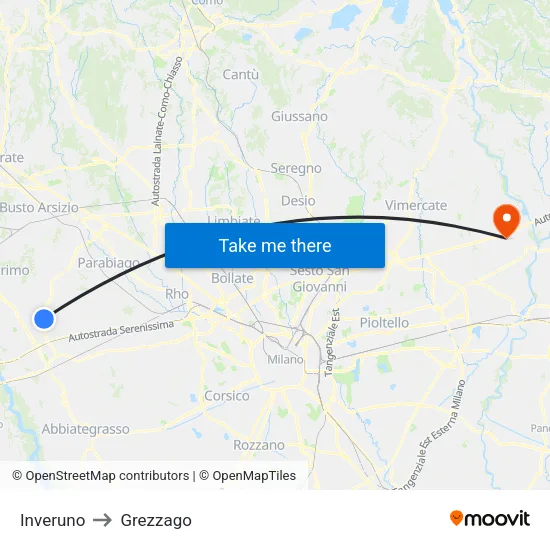 Inveruno to Grezzago map