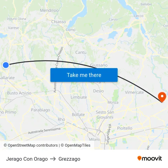 Jerago con Orago to Grezzago map