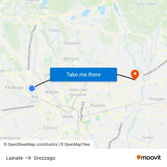 Lainate to Grezzago map