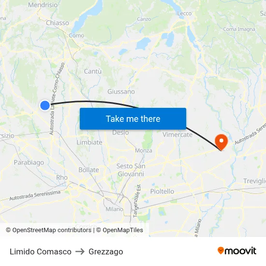 Limido Comasco to Grezzago map