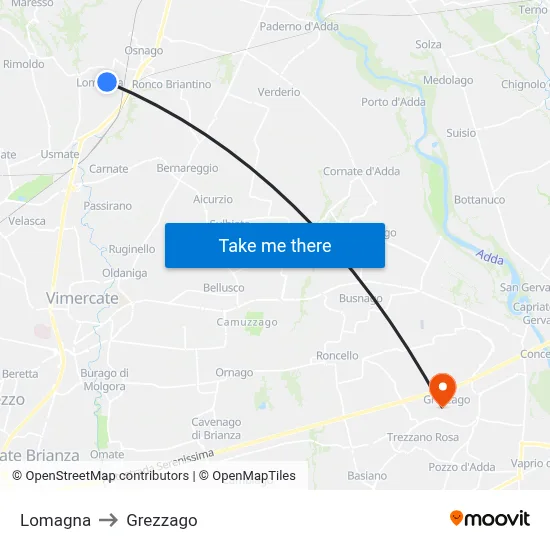 Lomagna to Grezzago map