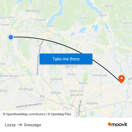 Lozza to Grezzago map