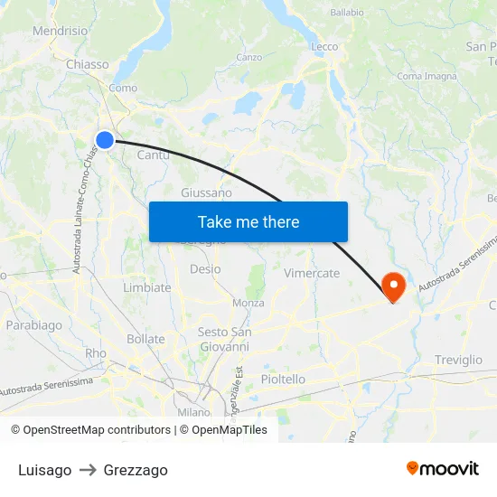 Luisago to Grezzago map