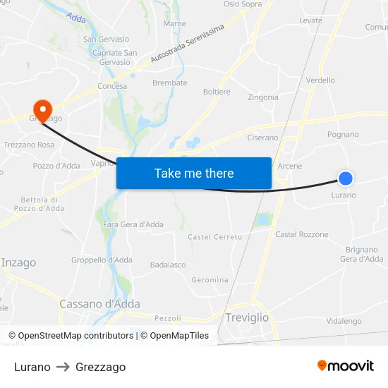 Lurano to Grezzago map