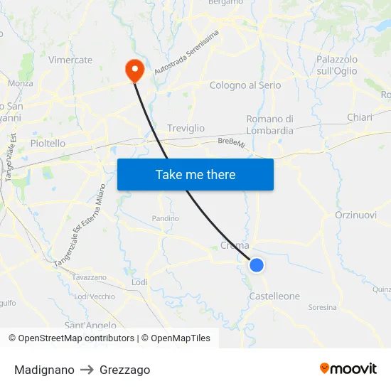 Madignano to Grezzago map
