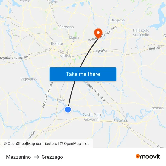 Mezzanino to Grezzago map