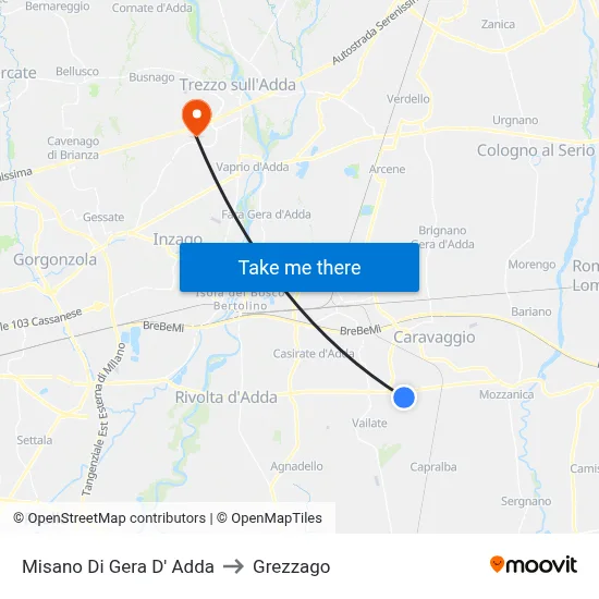 Misano di Gera d'Adda to Grezzago map