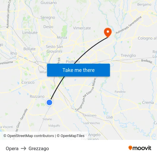 Opera to Grezzago map
