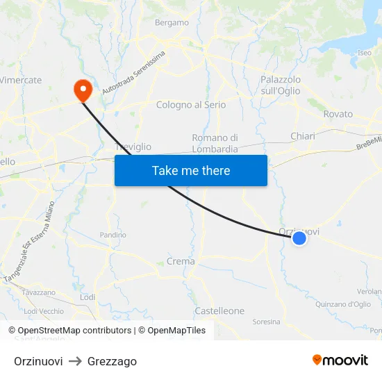 Orzinuovi to Grezzago map
