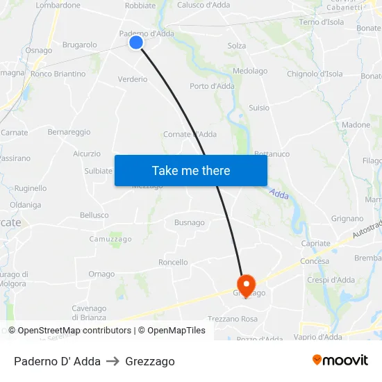 Paderno D'Adda to Grezzago map
