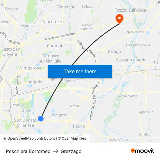 Peschiera Borromeo to Grezzago map