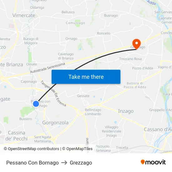 Pessano Con Bornago to Grezzago map