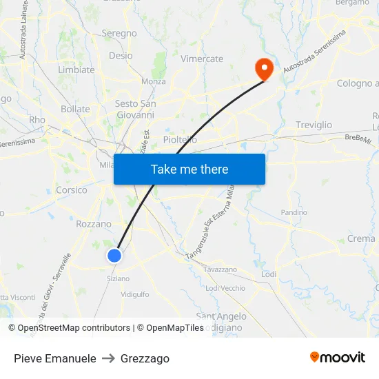 Pieve Emanuele to Grezzago map