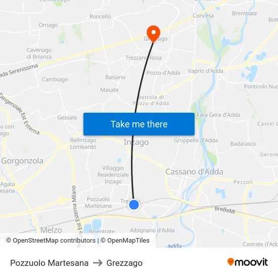 Pozzuolo Martesana to Grezzago map