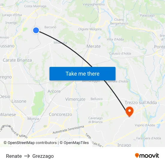 Renate to Grezzago map