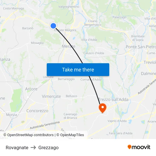 Rovagnate to Grezzago map