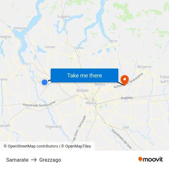 Samarate to Grezzago map