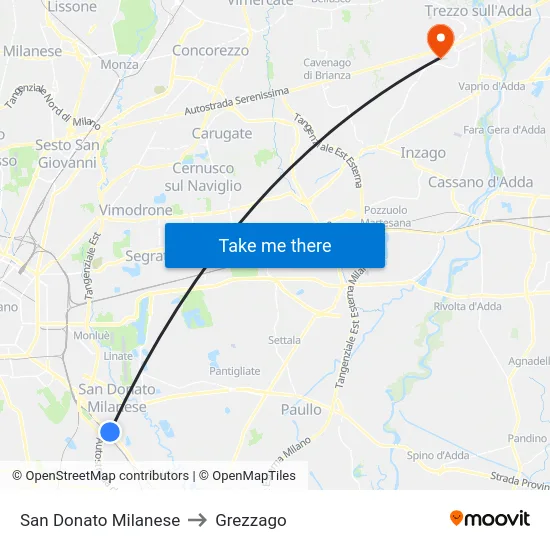 San Donato Milanese to Grezzago map