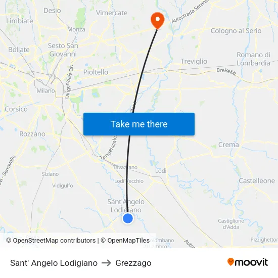 Sant' Angelo Lodigiano to Grezzago map