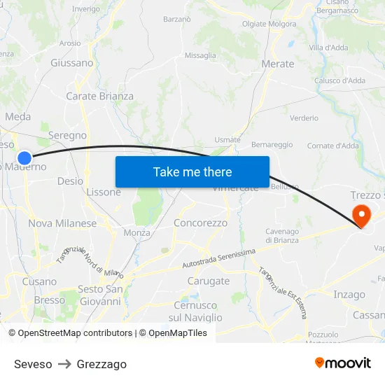 Seveso to Grezzago map