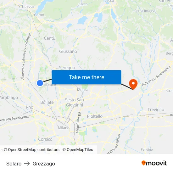 Solaro to Grezzago map