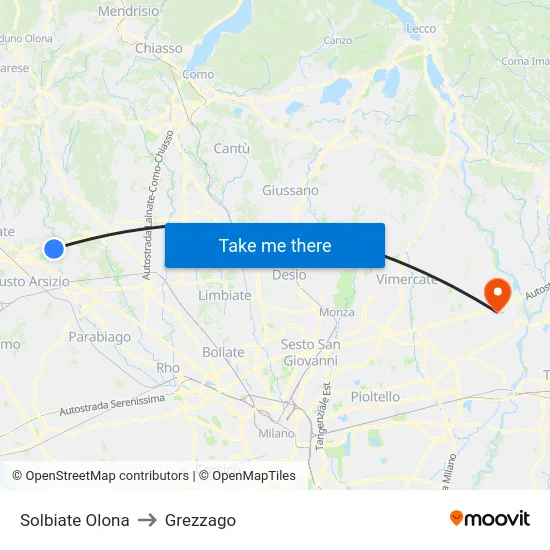 Solbiate Olona to Grezzago map